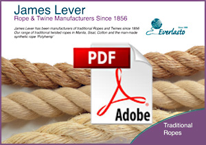 Pdf sales brochure for the James Lever Everlasto range of natural and synthetic rope ranges sold
